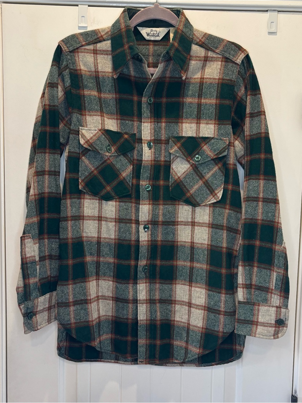 Vintage Woolrich Shirt Men’s Medium Green/ Tan Plaid Wool Nylon Blend Shirt USA